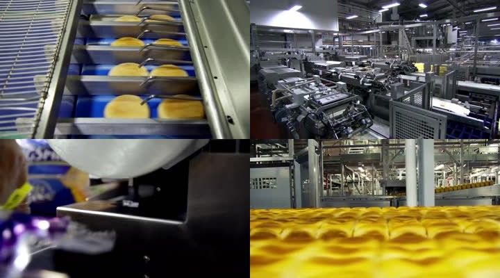 面包生产制作视频素材_食品工厂车间流水线