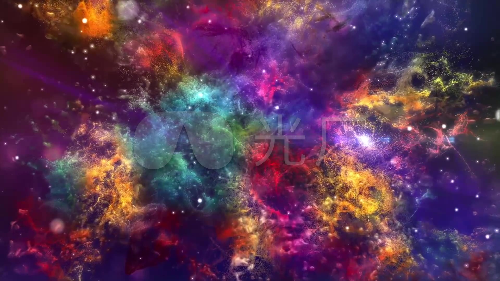 多彩线条组成的星云和彩色立方体