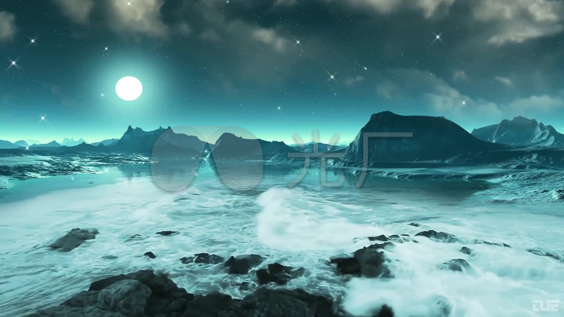 月光星星海浪视频背景1080p