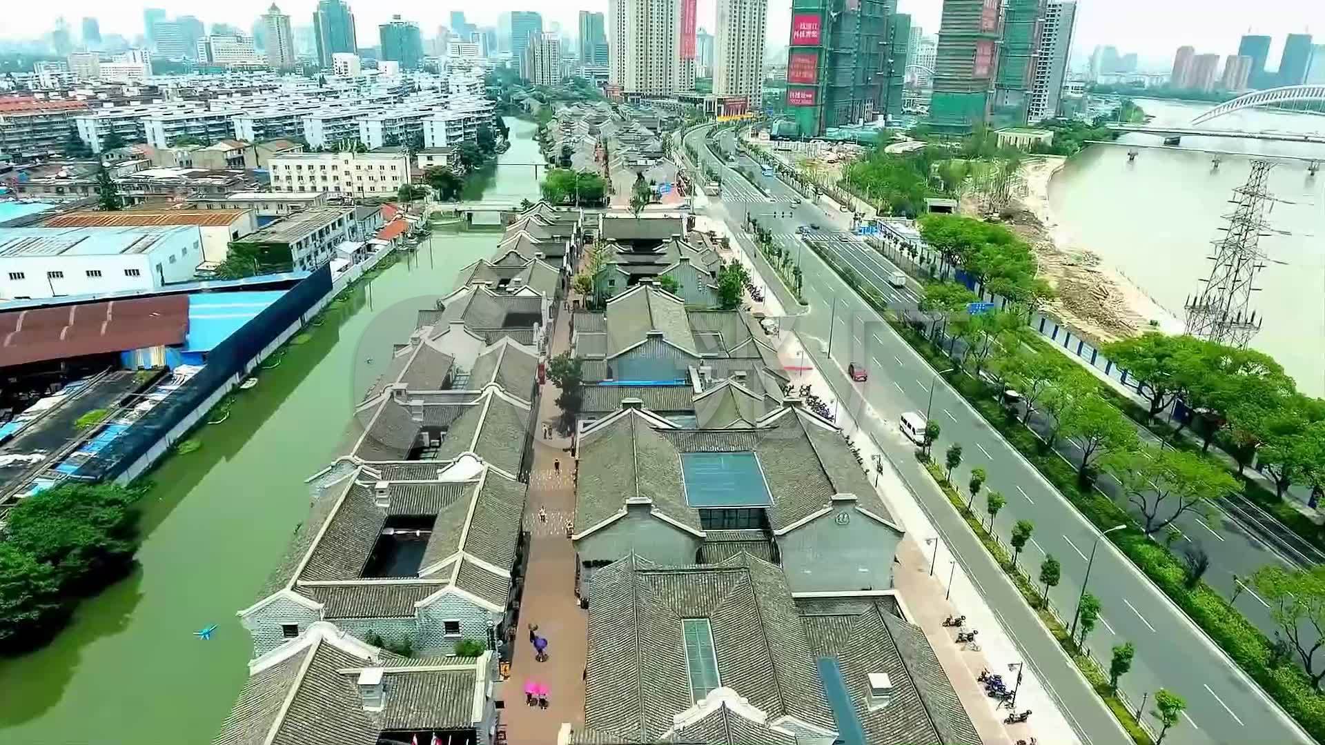 宁波南塘老街航拍_1920x1080_高清视频素材下载(编号