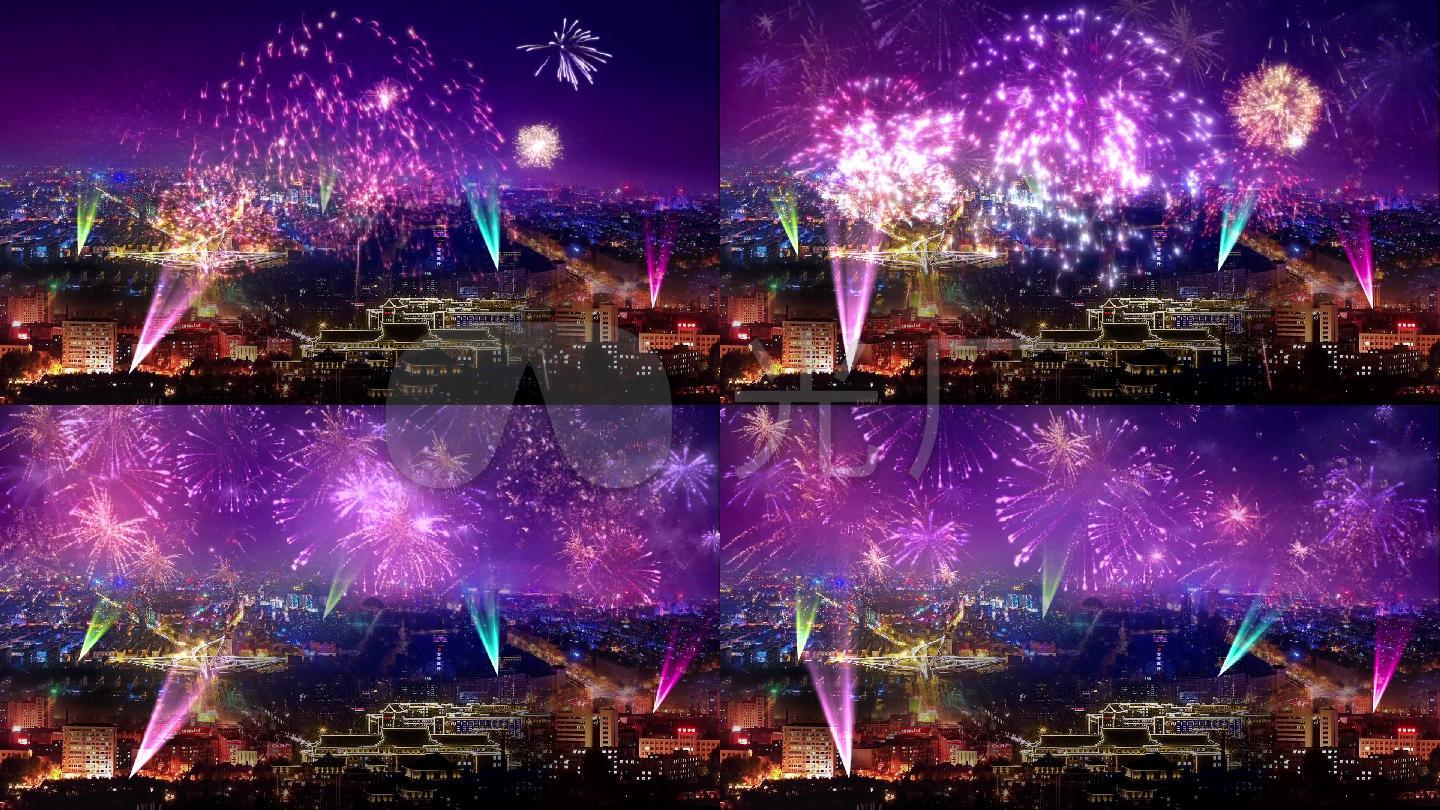城市夜景礼花