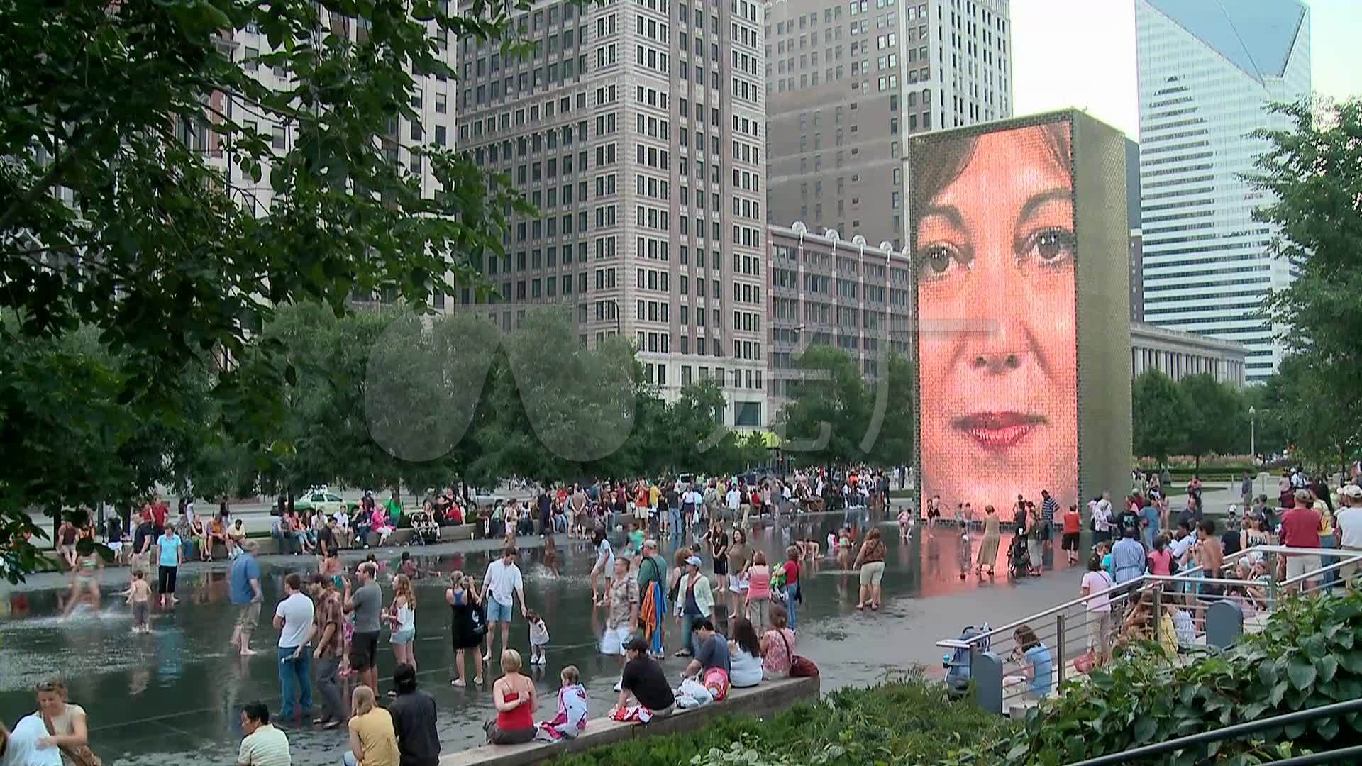 美国伊利诺州芝加哥千禧公园皇冠喷泉_1920x1080_高清