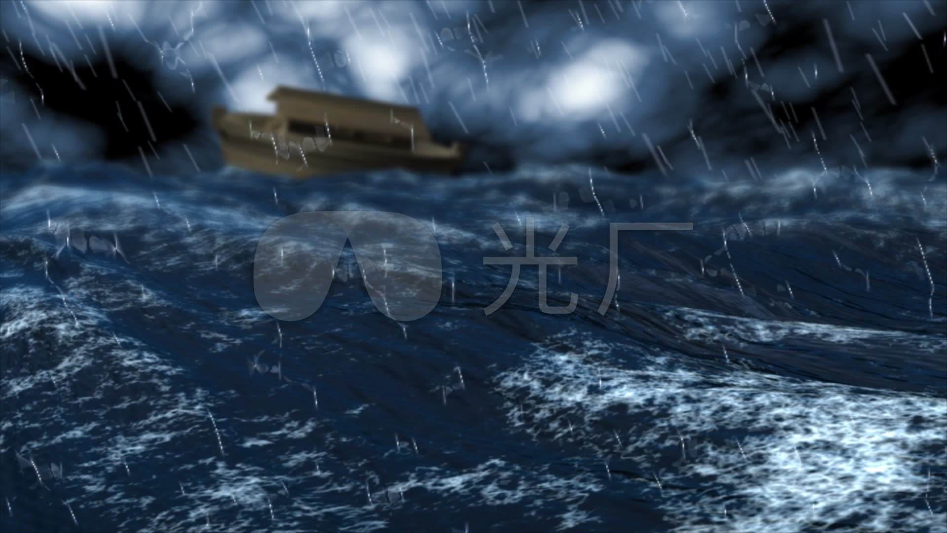 暴风雨大海上起伏的小船