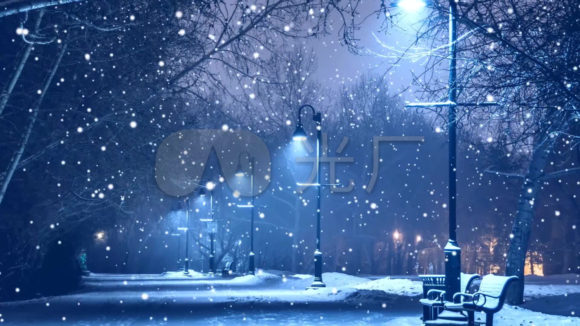 夜晚 街道 下雪 场景