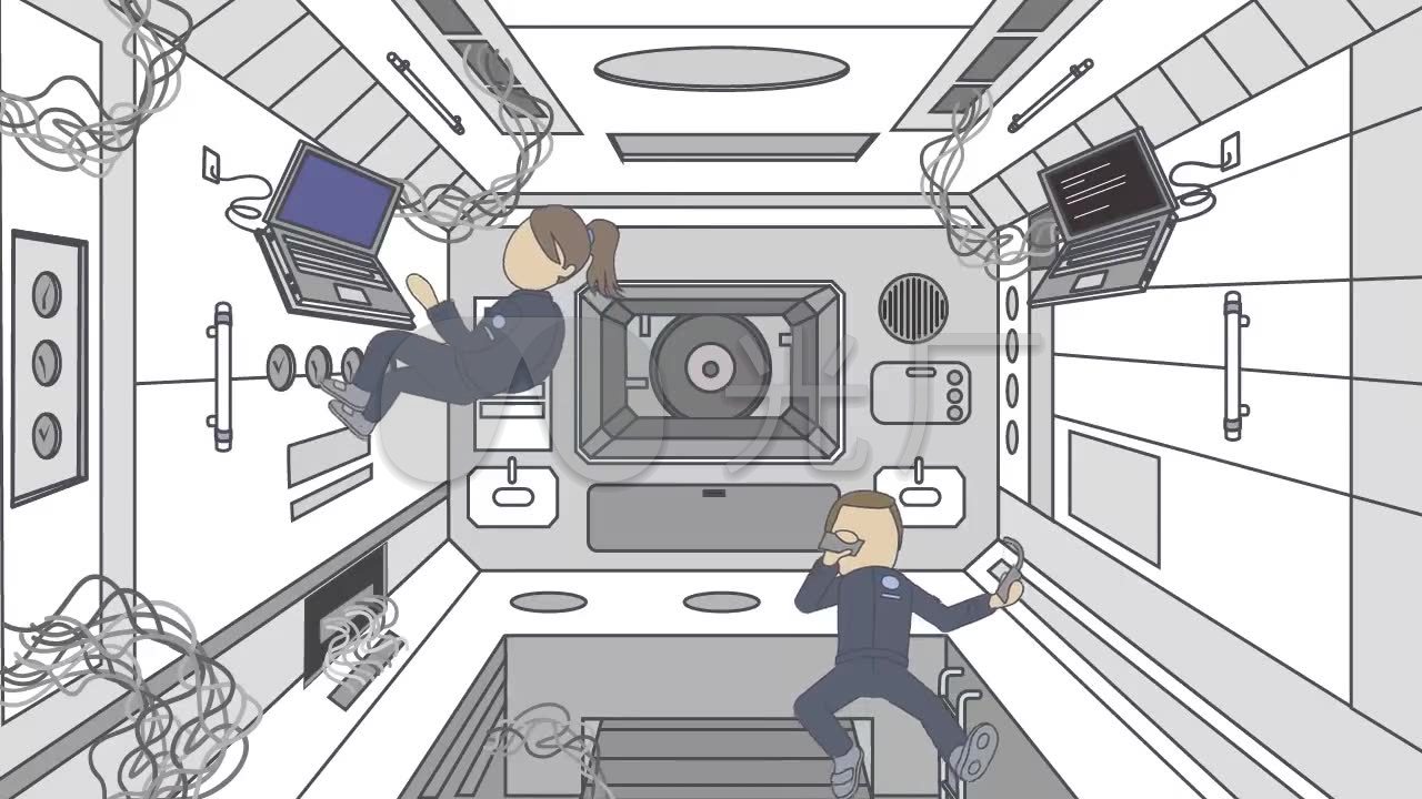 宇宙飞船空间站宇航员工作卡通动画片视频_1280x720_高清视频素材下载