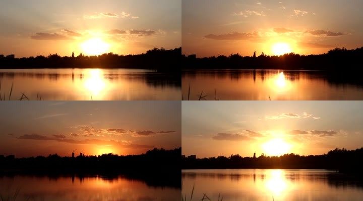 夕阳落日湖边10秒全过程