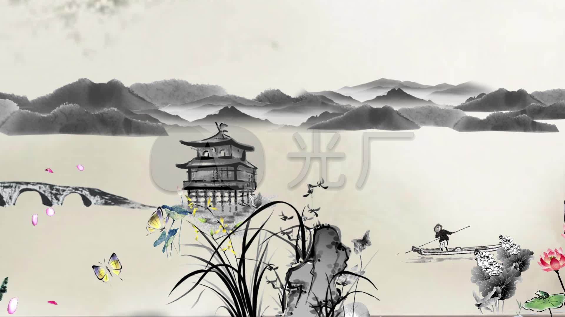 水墨兰亭梅花_1920x1080_高清视频素材下载(编号:)