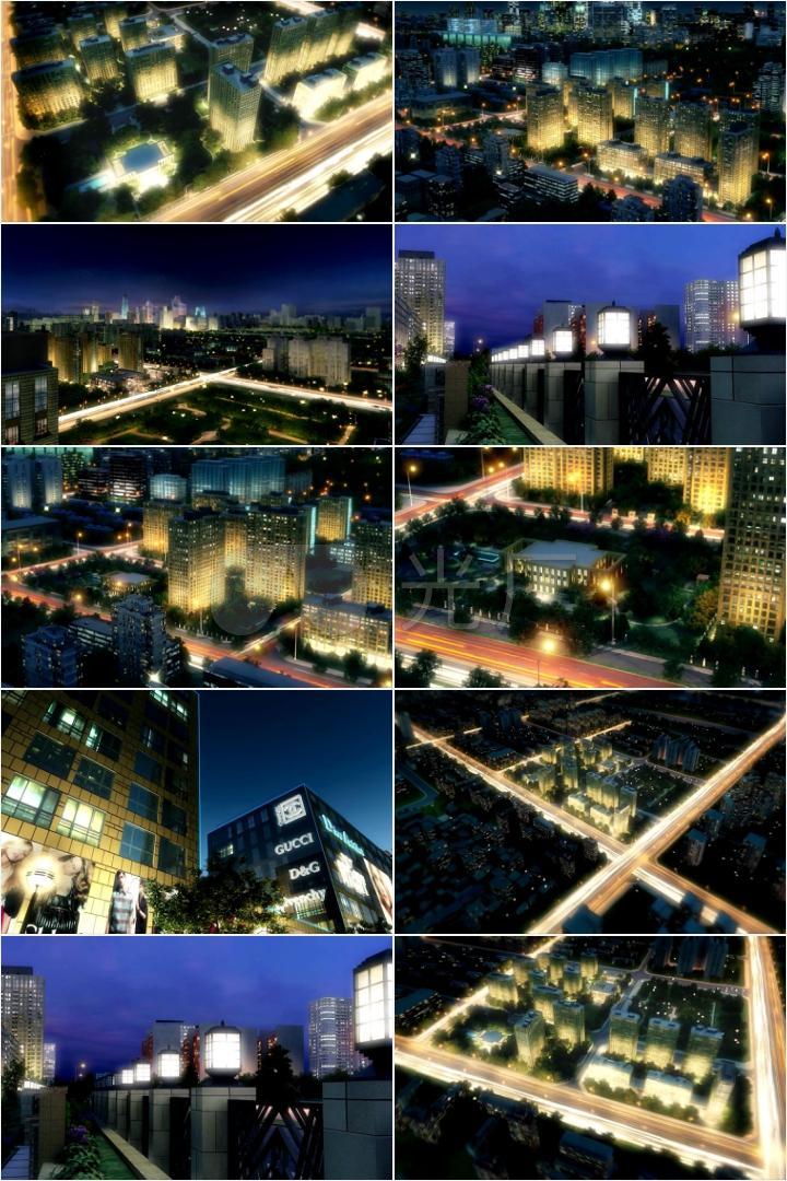 路灯亮起商务大楼商业大楼大城市建筑城市夜景流光溢彩城市俯拍大景