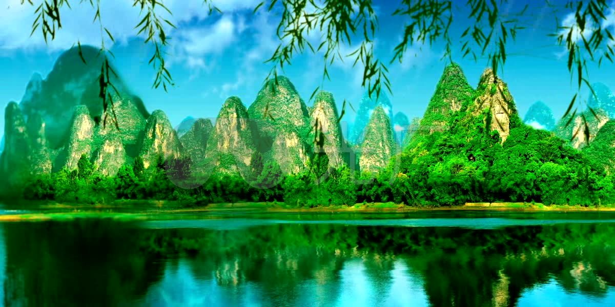 绿色山水风景背景大屏幕_1200x600_高清视频素材下载