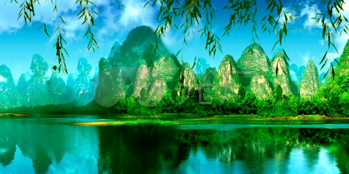 绿色山水风景背景大屏幕_1200x600_高清视频素材下载
