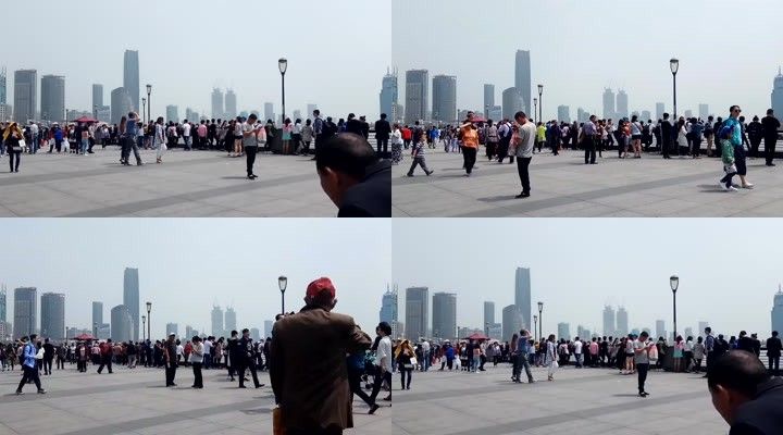 上海外滩广场川流不息人群游人游客旅游城市高楼