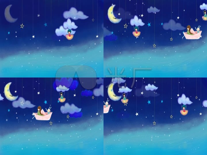 卡通夜晚月亮星星唯美图片