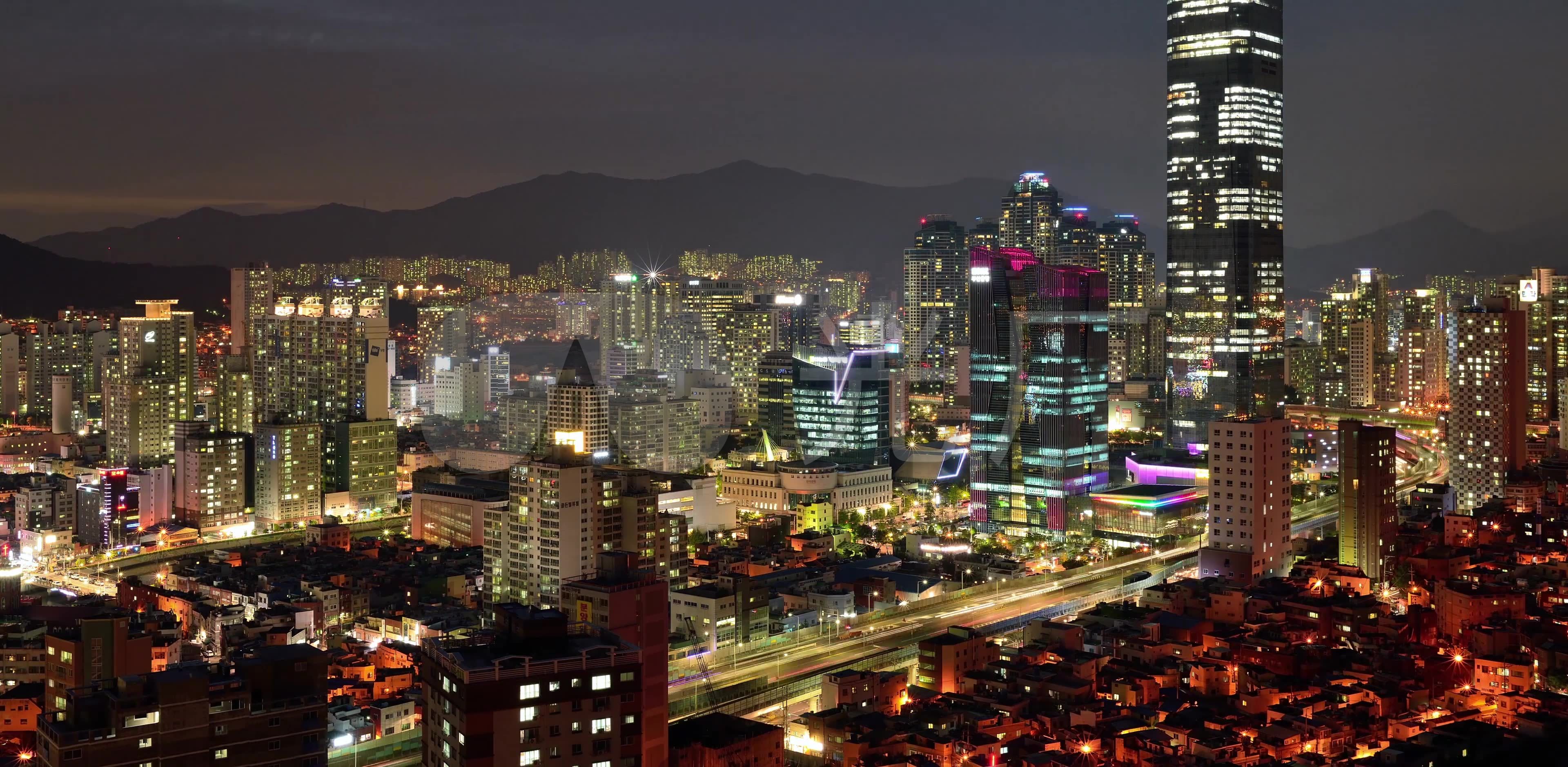 4k韩国釜山城市风光延迟拍摄_3840x1880_高清视频素材