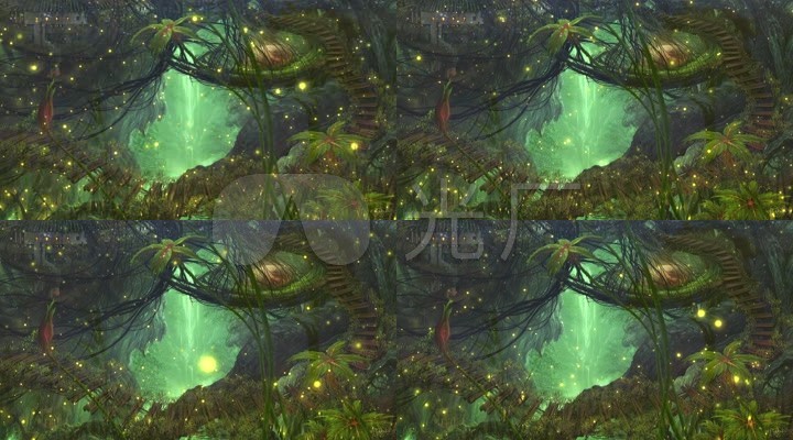 唯美梦幻绿色森林萤火虫童话仙境森系背景