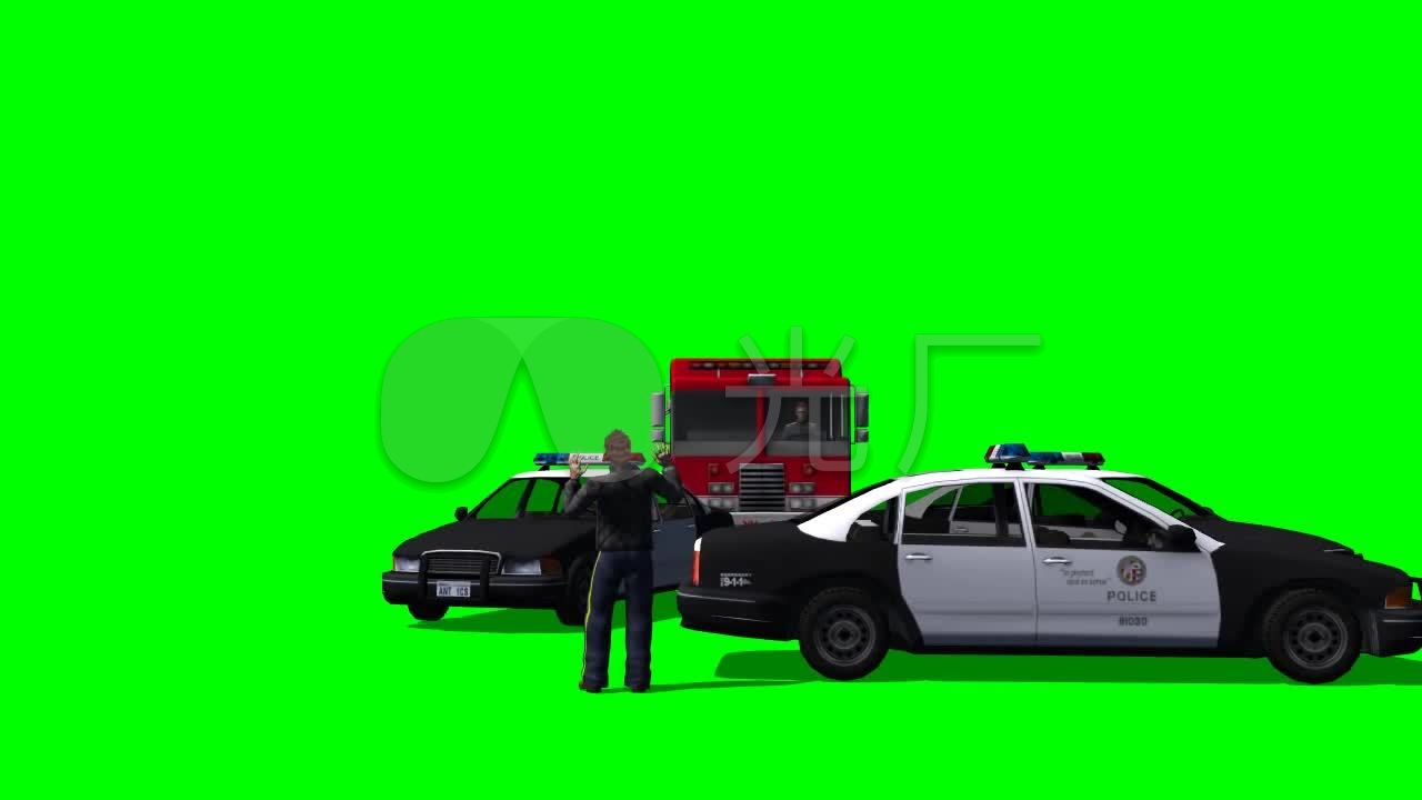 消防车撞开警车动画_1280X720_高清视频素材