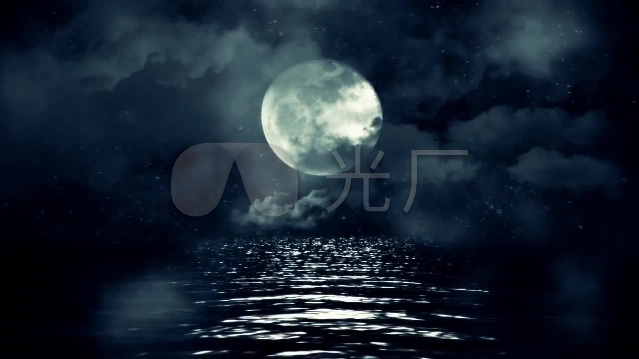 圆月星空水面乌云星空月夜万圣节鬼节循环