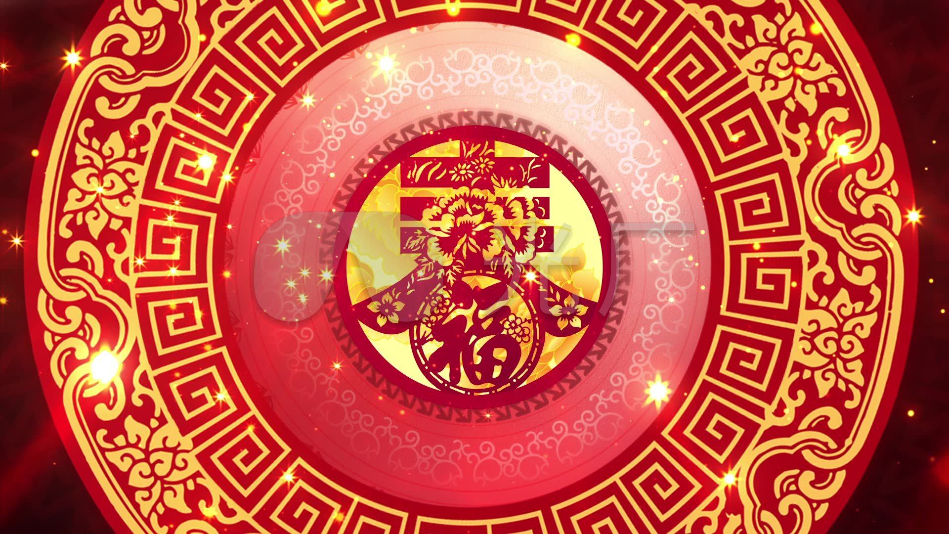 剪纸风格春节背景喜庆春节红火窗花烟花