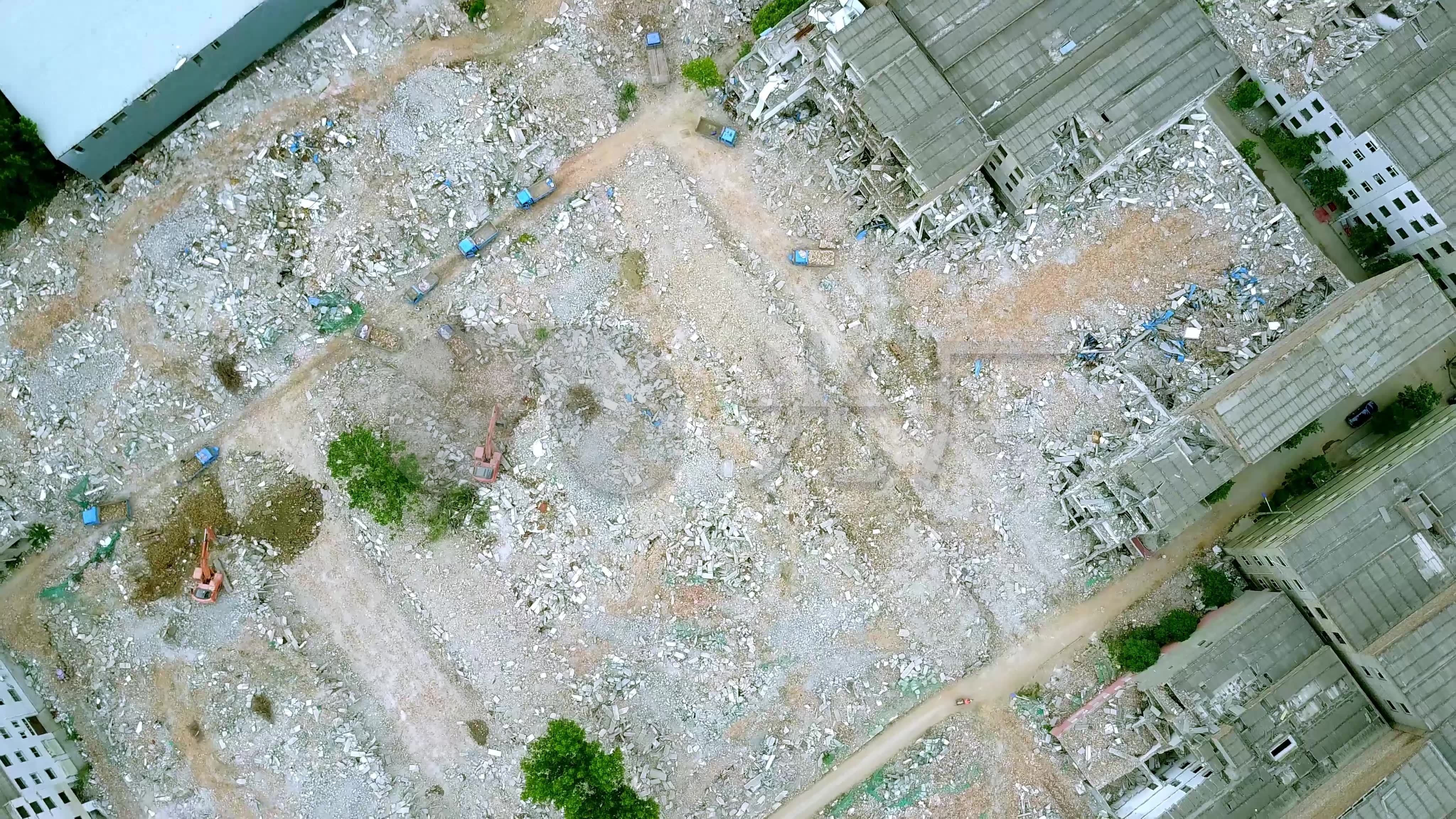 4k航拍城市城中村拆迁建筑垃圾