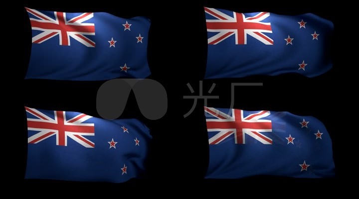 可循环的新西兰国旗旗帜飘扬