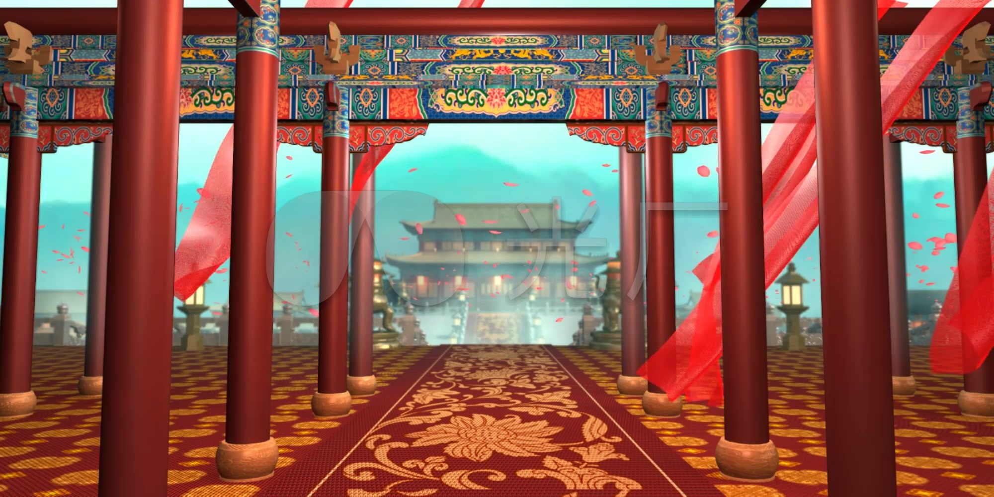 唐朝宫殿华丽建筑舞台场景