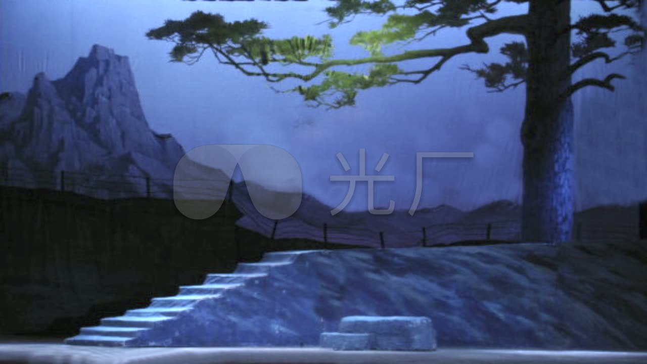 松树山坡台阶戏曲舞台背景