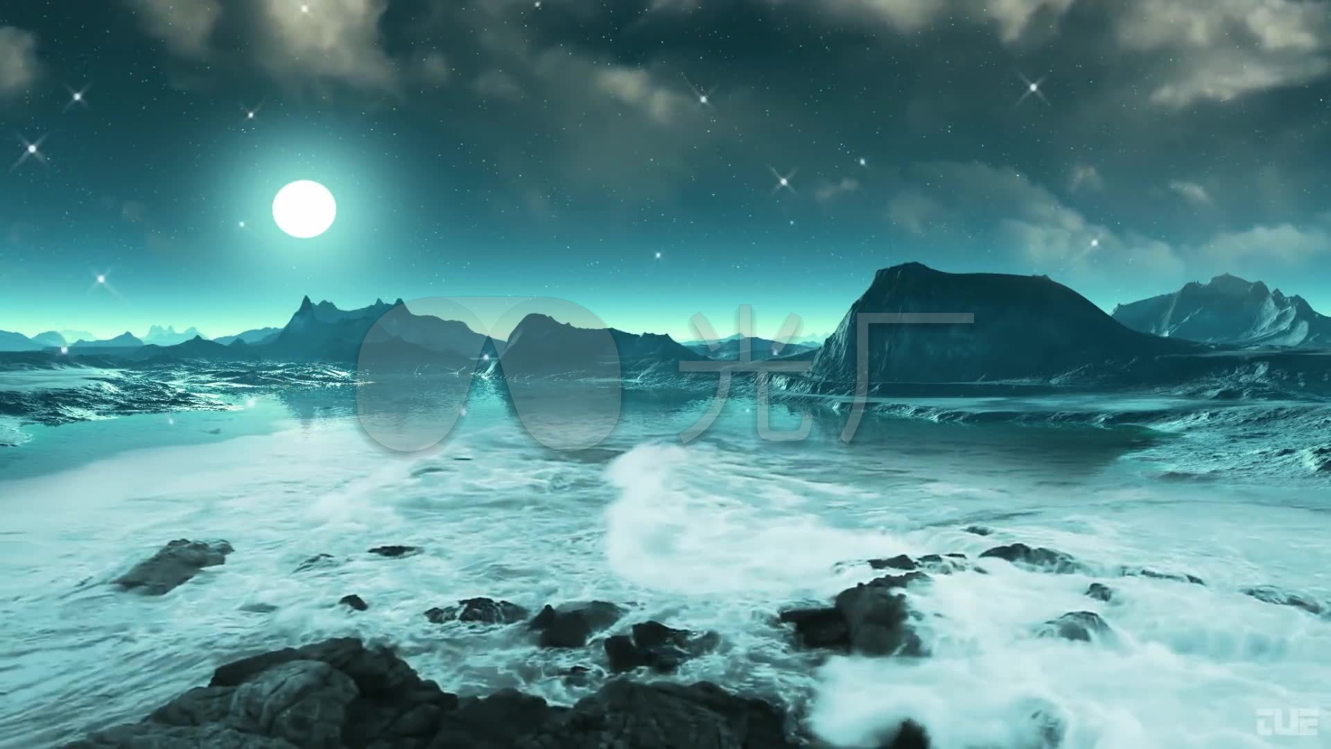 唯美海边月色礁石夜景_1920x1080_高清视频素材下载