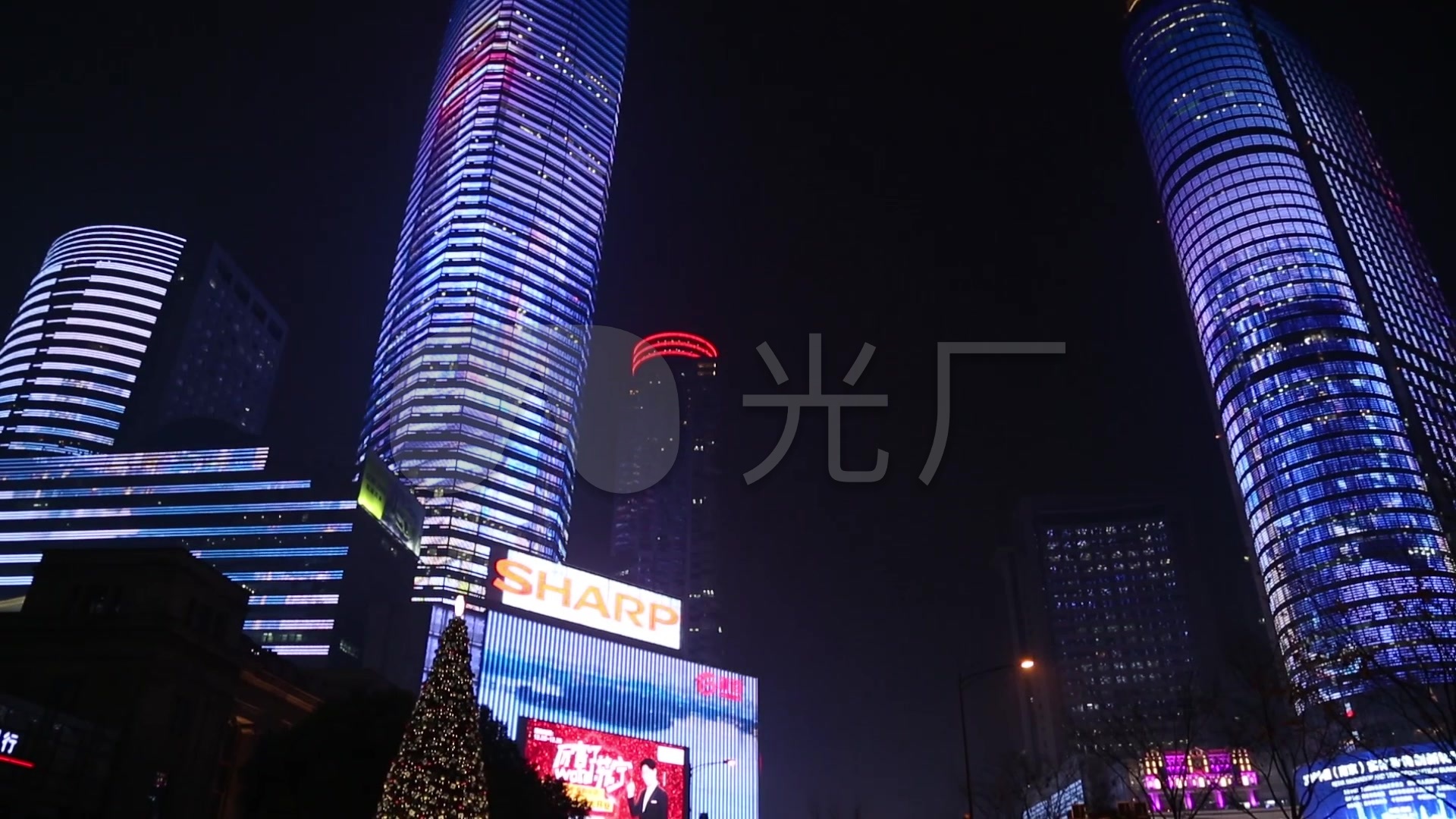 南京新街口商圈夜景航拍灯光秀一组