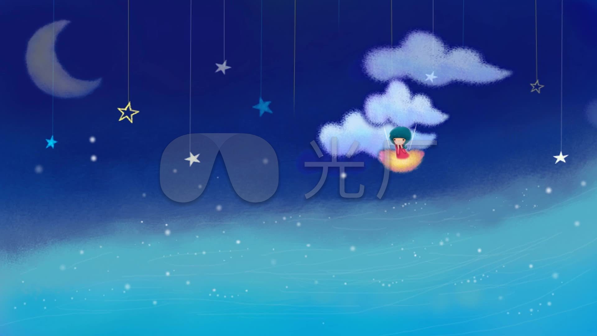 梦幻卡通夜晚星星月亮船led背景