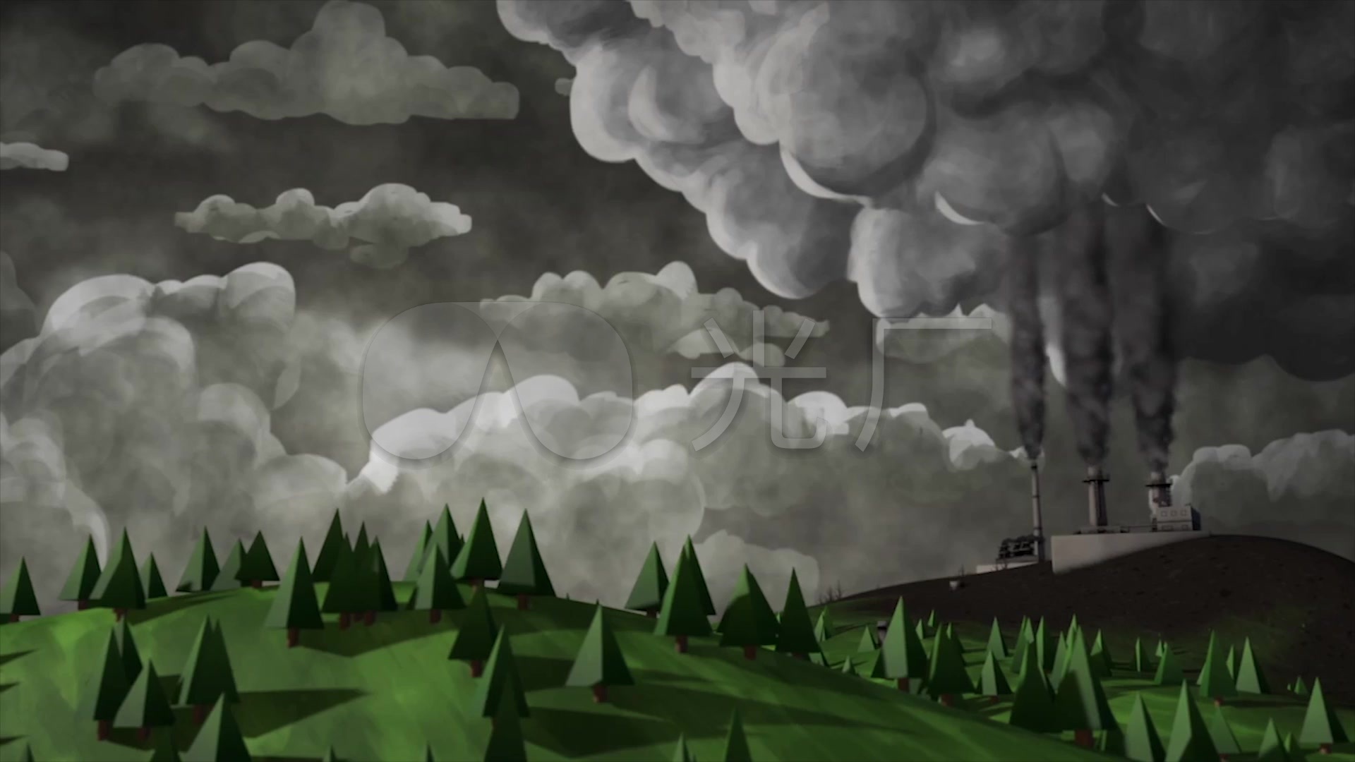 环境污染毁林建厂保护地球卡通低面风格动画_1920x