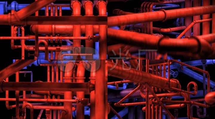 3d工业科技建筑金属管道穿梭酒吧vj