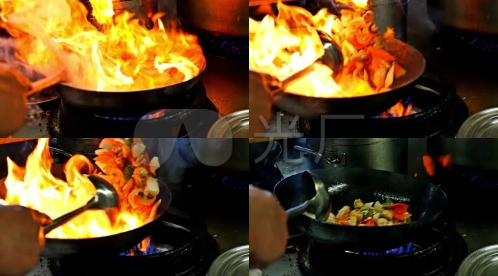 中餐厨师炒菜火焰素材