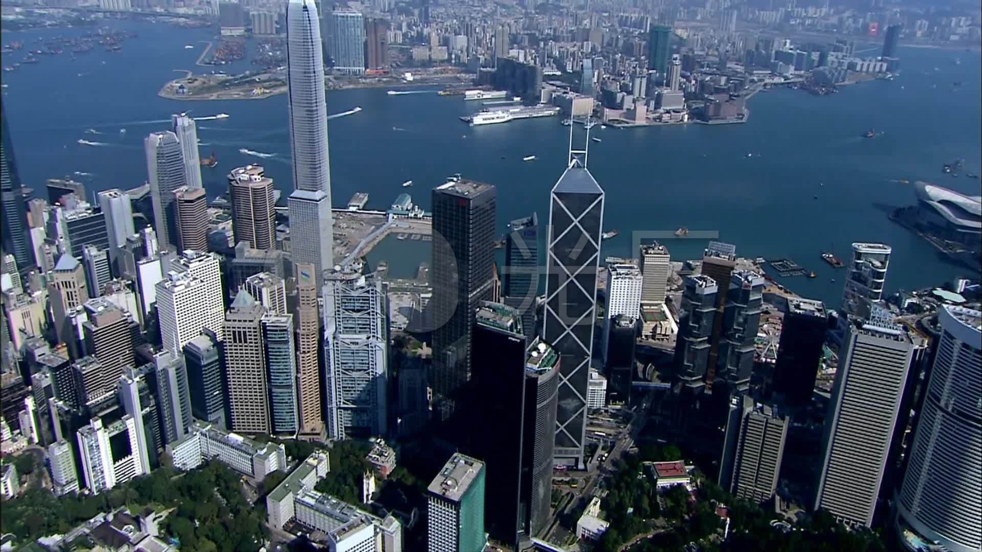 航拍香港摩天大楼跨海大桥