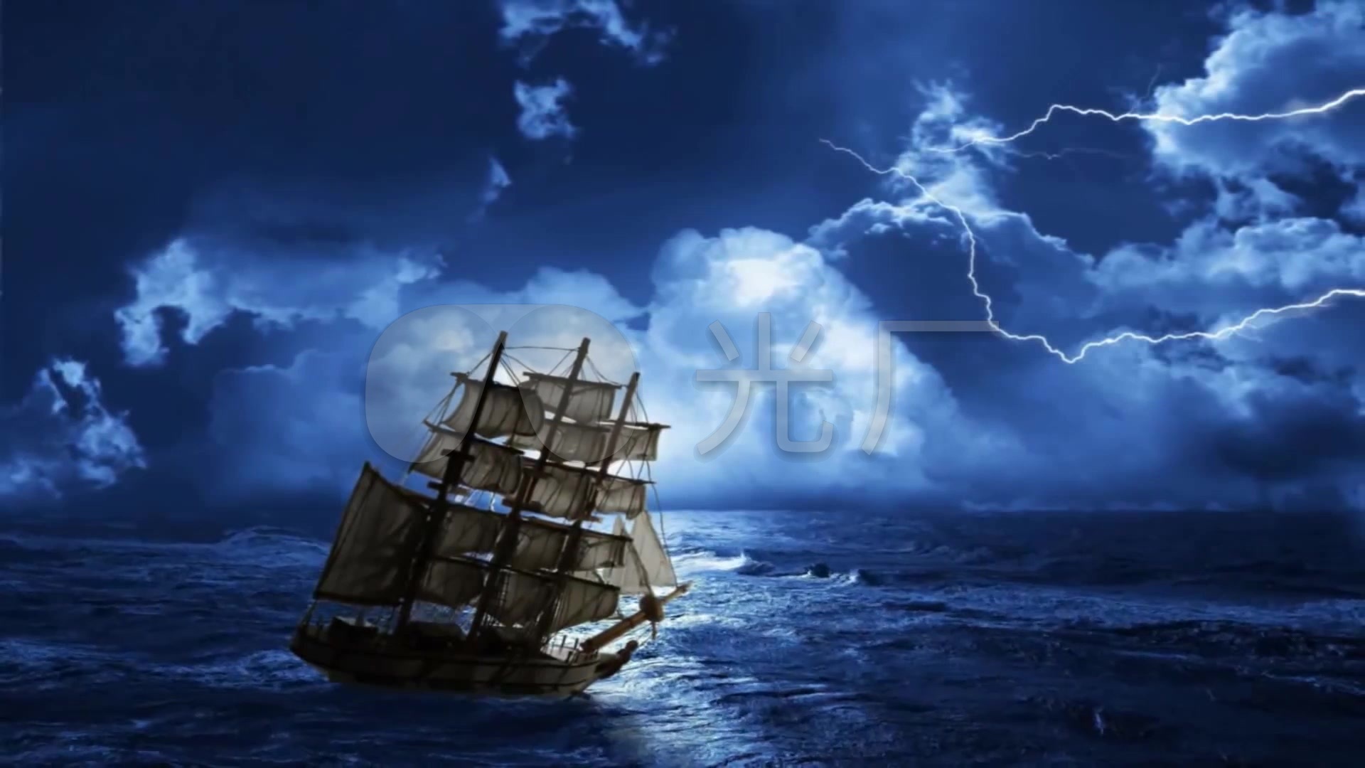古代船帆暴风雨乘风破浪起航_1920x1080_高清视频素材