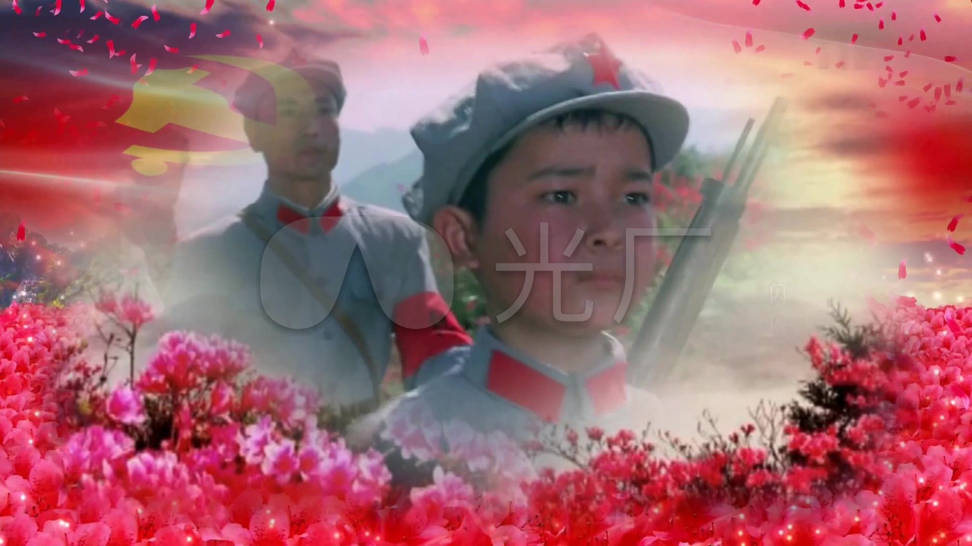 映山红闪闪红星花瓣革命歌曲背景led素材
