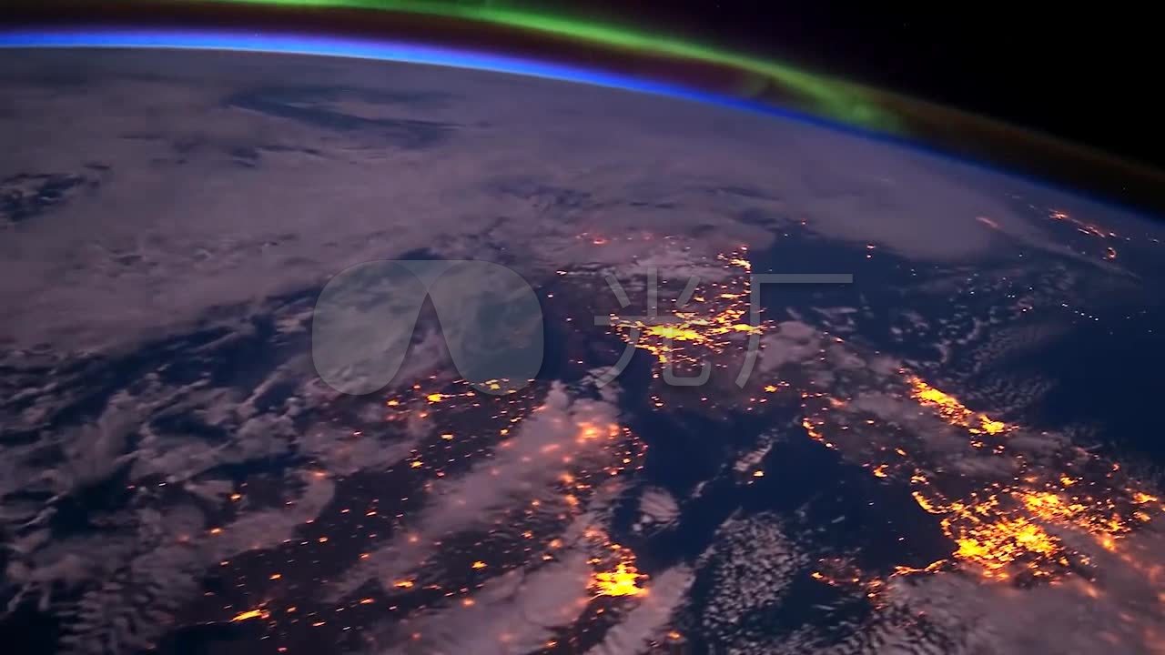 太空卫星地球极光美丽外太空宇宙从卫星上拍
