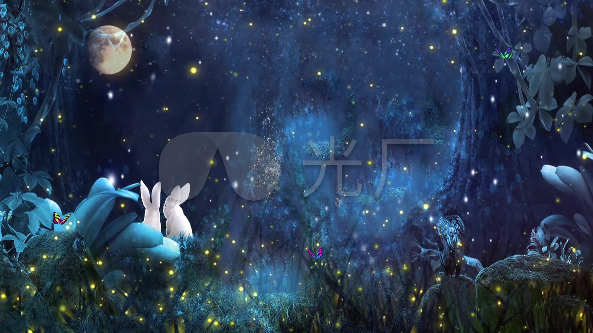 唯美森林萤火虫仙境月亮视频