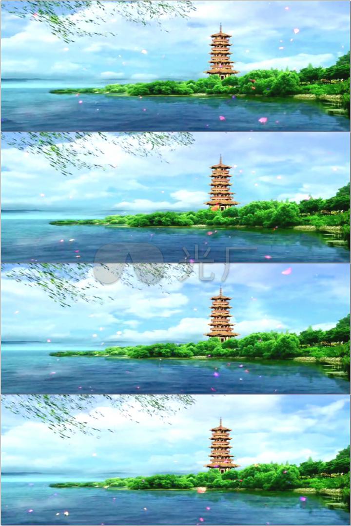 西湖凉亭雷锋宝塔背景