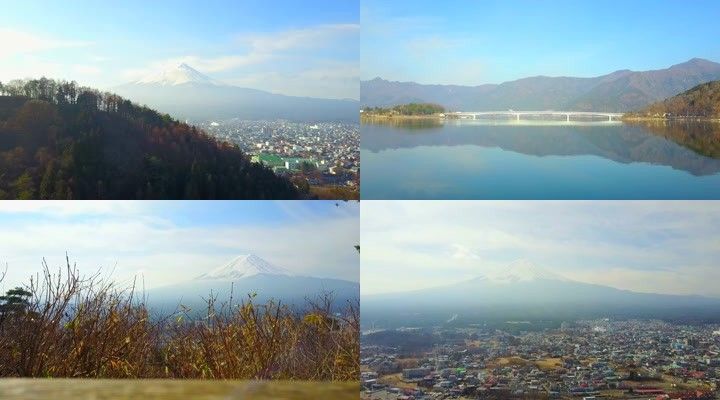 山梨县 航拍 日本 富士山 河口湖 湖泊 湖水 宁静 景点