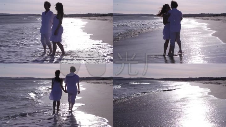 海边沙滩情侣牵手拥抱接吻