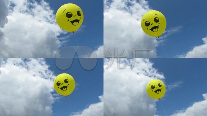 蓝天白云气球天空云黄色微笑欢乐笑脸