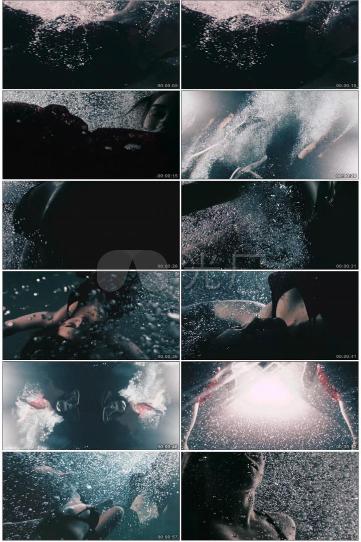 4k美女水中溺水潜水意境创意广告