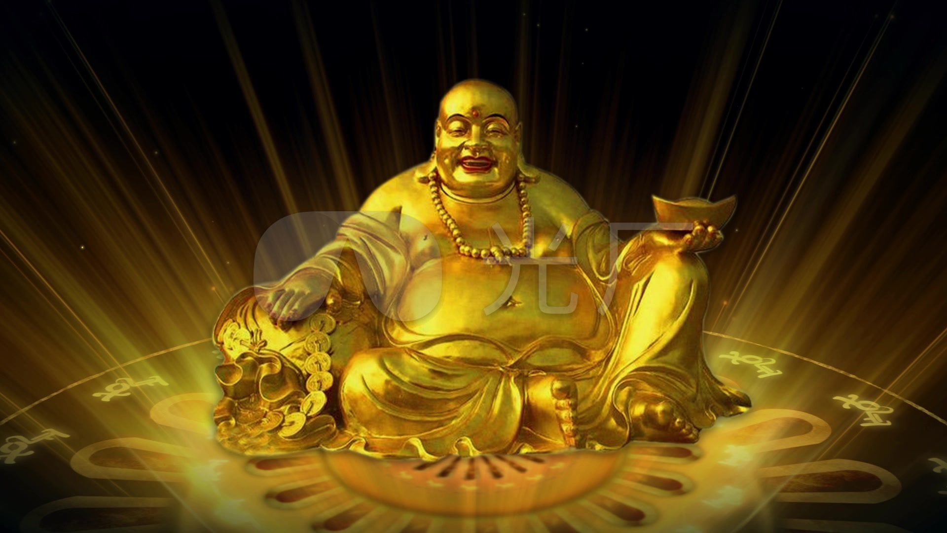 弥勒佛金元宝金佛金身开光财神发财_1920x1080_高清