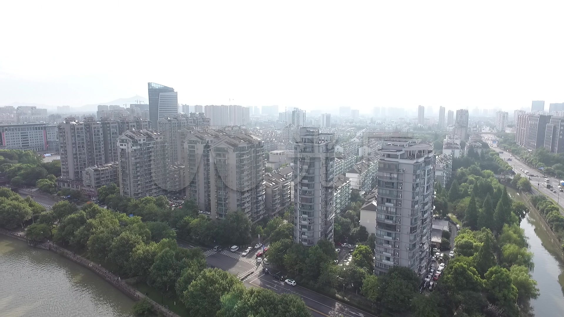 杭州拱墅区航拍京杭大运河沿岸城市拱宸桥