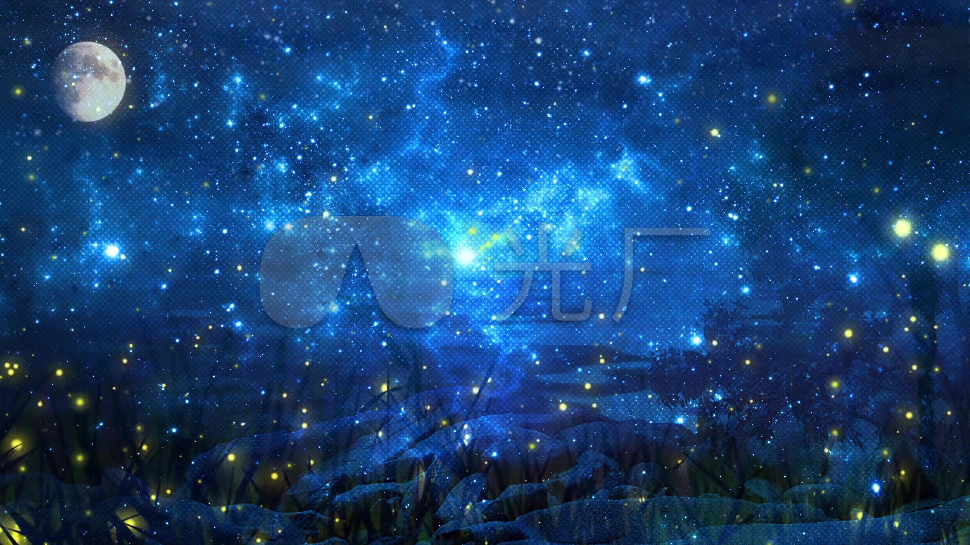 唯美星空月亮萤火虫夜色_1920x1080_高清视频素材下载