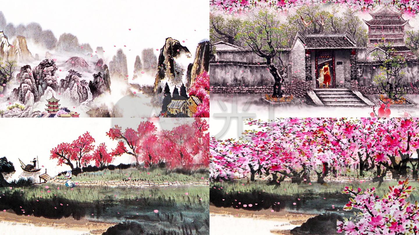 国画山水花鸟风景笛音配(在水一方音乐)