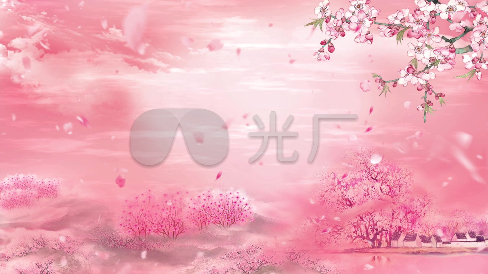 三生三世十里桃花唯美桃花林花瓣飘落背景