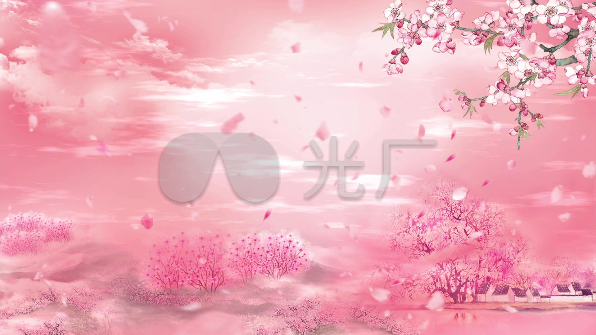 三生三世十里桃花唯美桃花林花瓣飘落背景