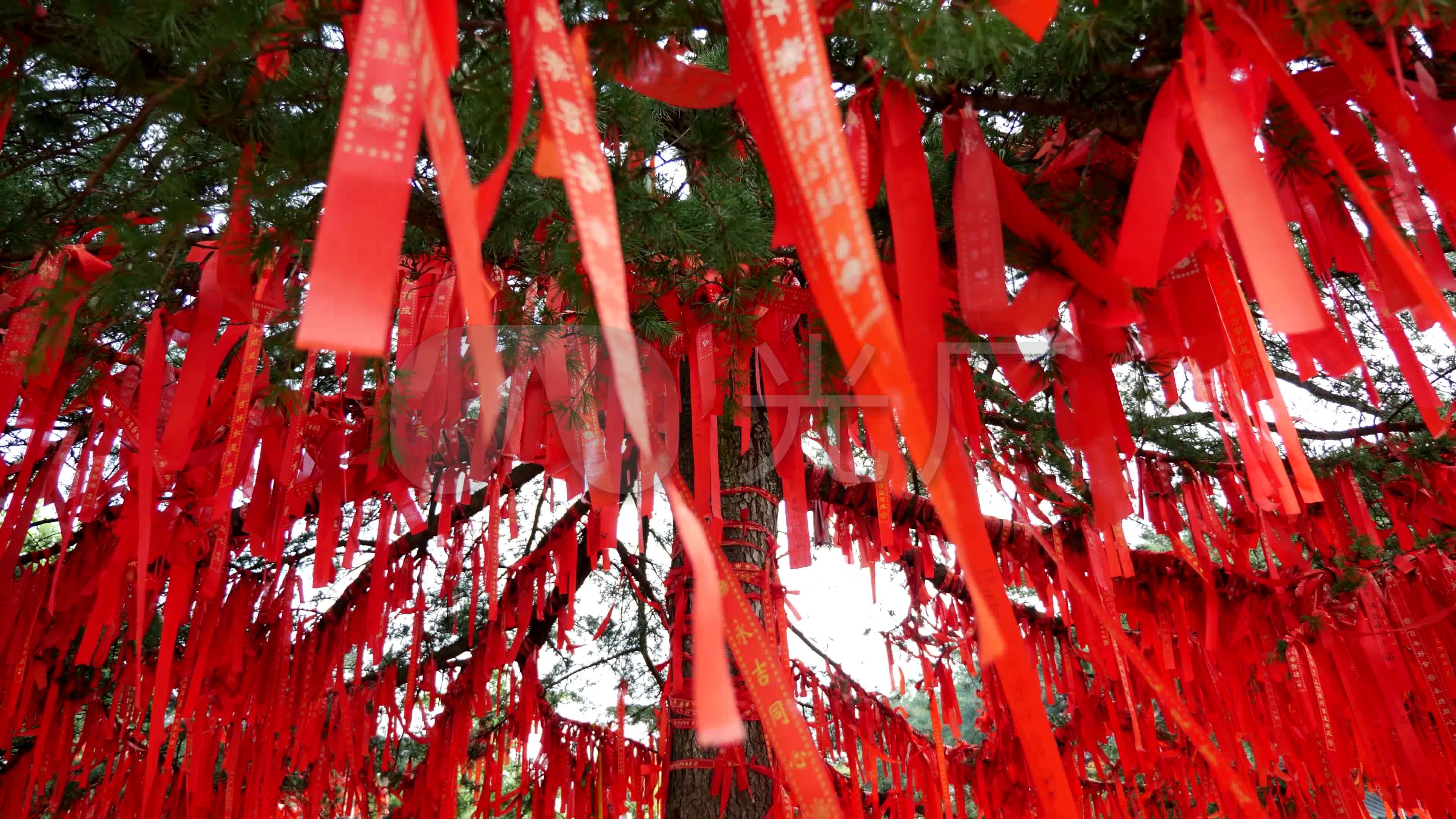 寺庙寺院祈福红丝带4k_3840x2160_高清视频素材下载