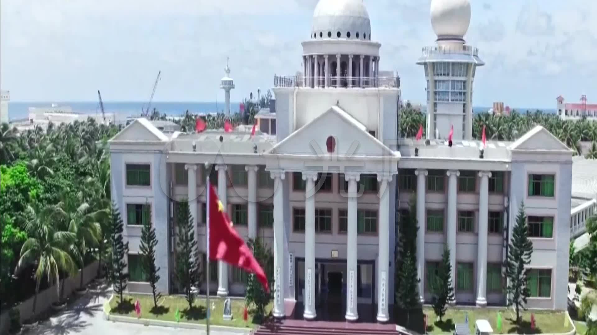 航拍海南三沙市人民政府建筑高楼城镇街道