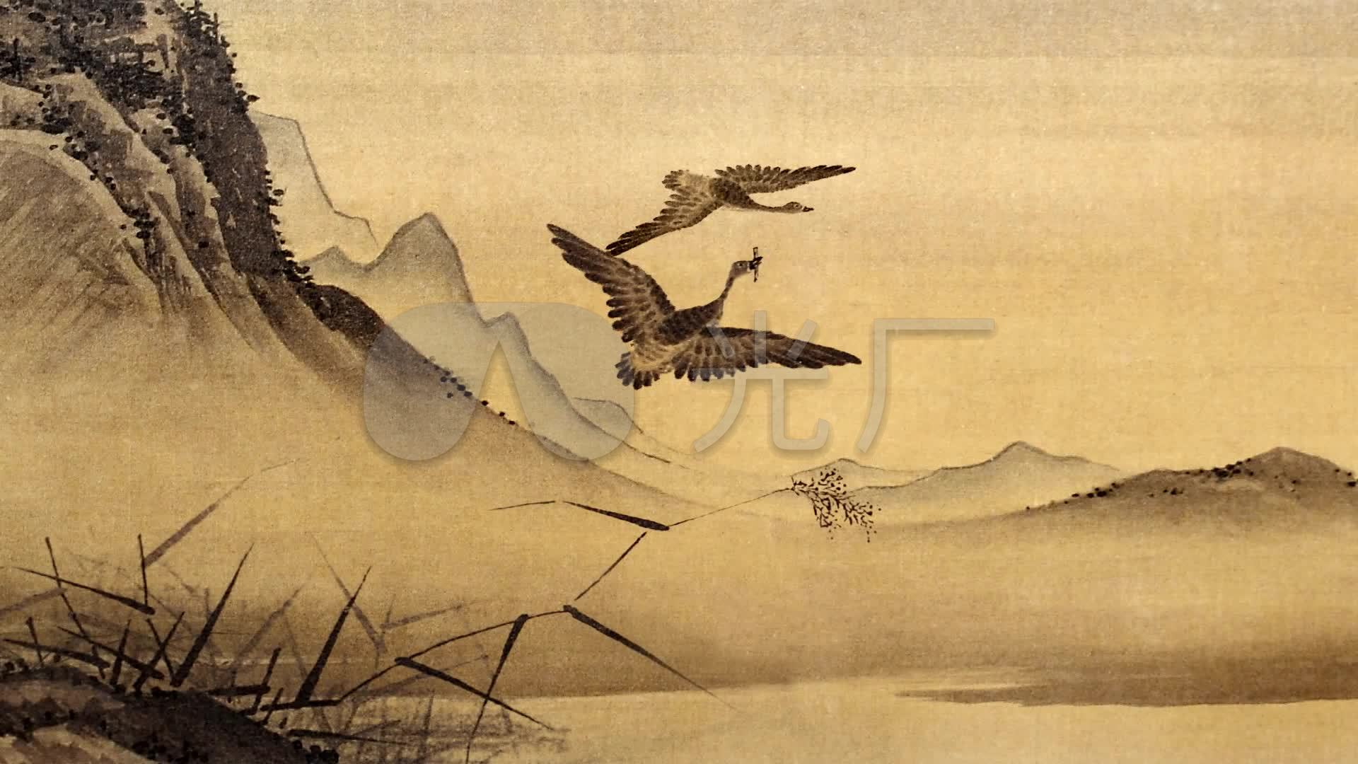 1920*1080水墨画,1920*1080太空 平沙落雁古琴水墨国画演出背景_1920x1080_高清视频